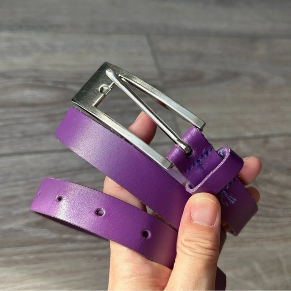 Danier Purple Leather Square Buckle Belt  Made in Canada - Picture 1 of 11